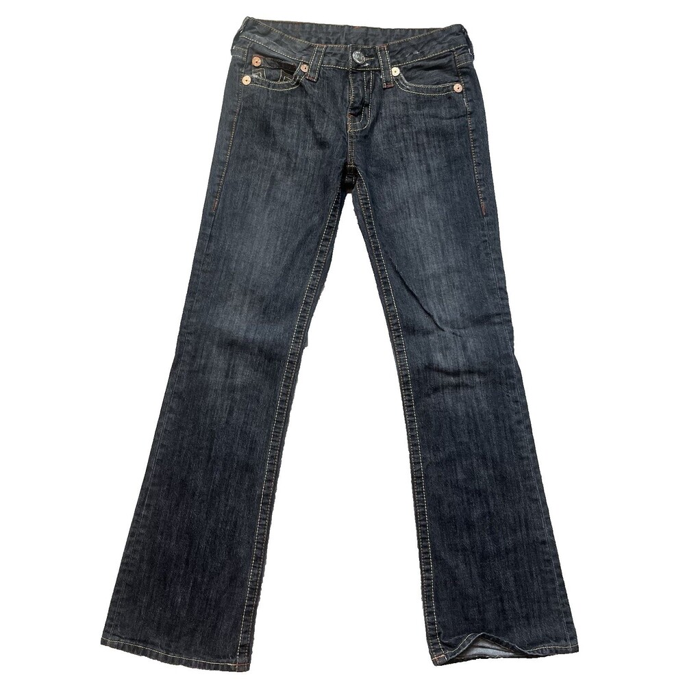 True Religion Jeans Women Gray Denim Bobby Big T Distressed Boot Cut Made USA 29